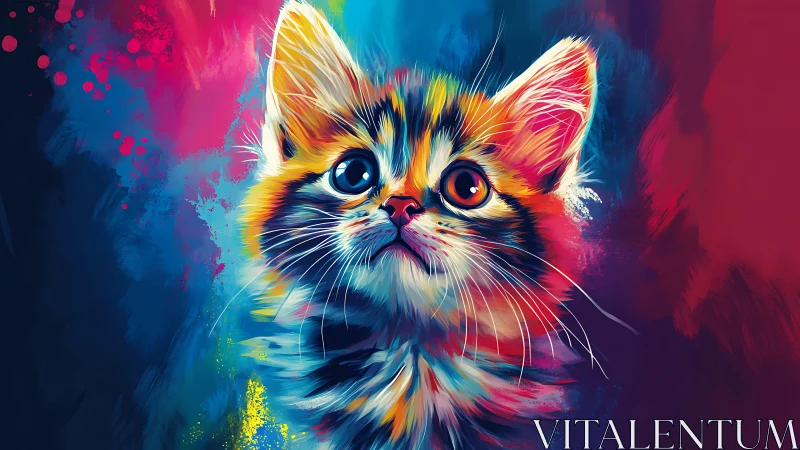 Vibrant Colorful Cat Portrait in Bold Pop Art Style.