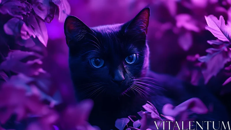 Violet-Eyed Feline Enchantment in Neon Bloom.