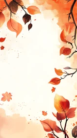 Autumn foliage frame with warm gradient leaves and branches.