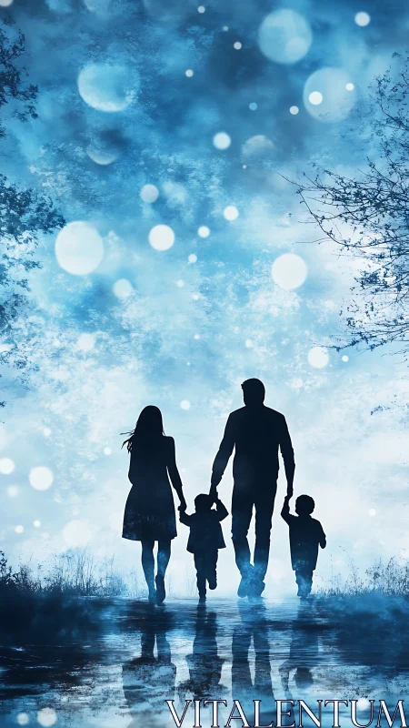 A Family Walks Together Through a Winter Wonderland