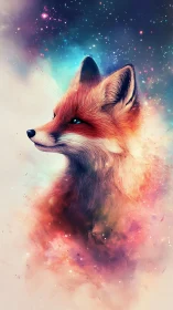 Cosmic vulpine portrait with nebular particle dispersion field.