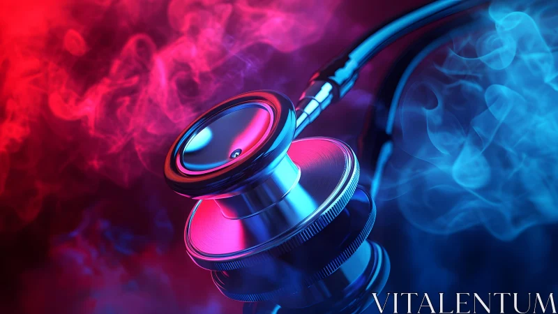 Close-up of Stethoscope with Vibrant Neon Smoke Background.