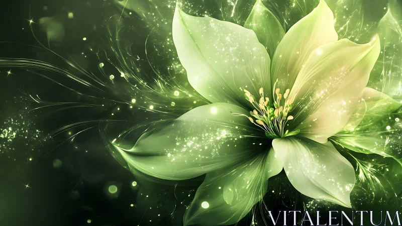 Luminescent Green Blossom: Digital Botanical Fantasy.