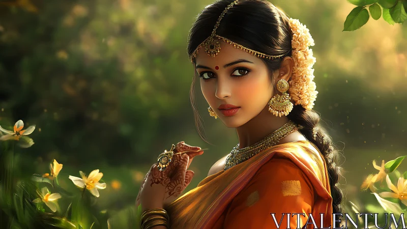 Elegant Indian woman in traditional attire, soft natural light portrait.
