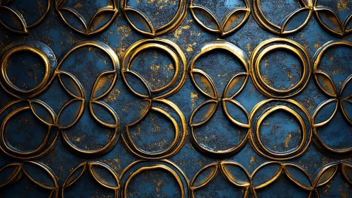 Gold circular pattern on textured blue abstract background.