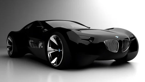 Futuristic black sports car gleaming with sculpted chrome style.