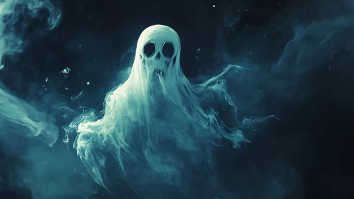Ethereal ghostly wraith emerging from swirling teal mist.
