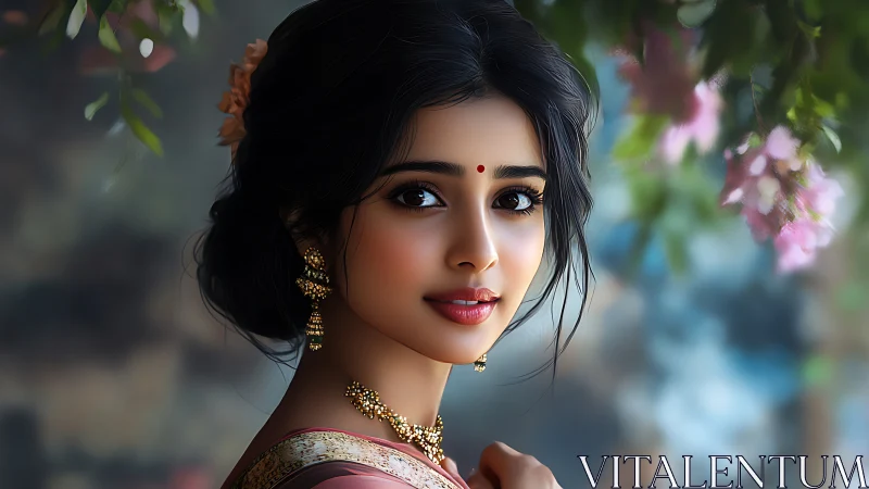 Elegant Indian Woman in Traditional Attire, Soft Artistic Portrait.