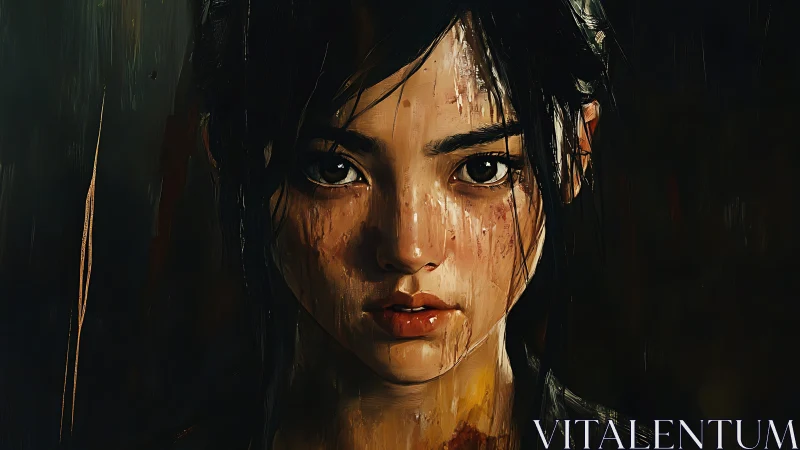 Digital painting portrait with moody chiaroscuro realism.