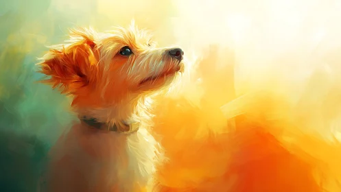 Warm backlit terrier portrait rendered in expressive digital oils