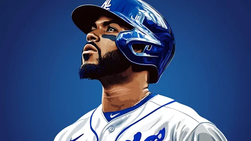 Vector portrait of baseball player in blue helmet, side view