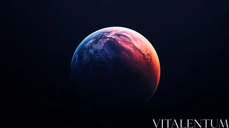 Digital rendering of Earth with contrasting colored terminator.