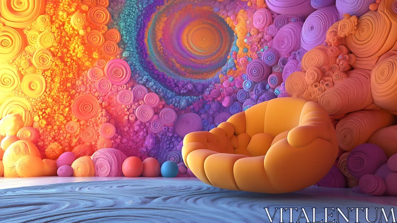 Swirl-soaked lounge cocoon in a neon sherbet dream den.