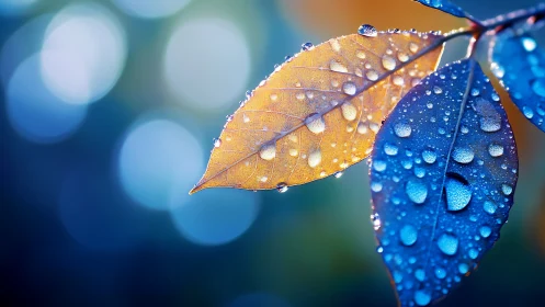 Dewlit leaves merge golden warmth and cool sapphire glow.