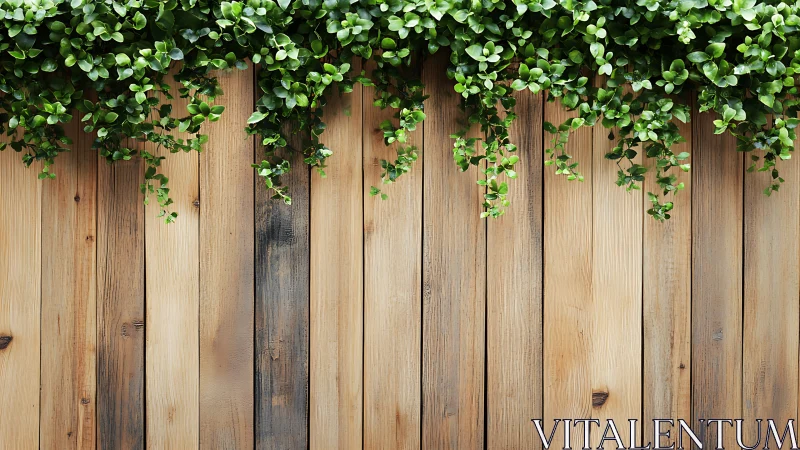 Trailing greenery over rustic vertical wooden planks wall.