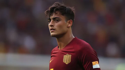 Young soccer player focuses during intense home match.