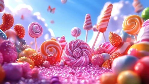 Whimsical Candy Dream in a Colorful Sugary Landscape.