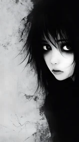Monochrome emo portrait with high-contrast chiaroscuro rendering.