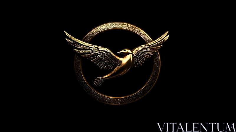 Golden soaring bird emblem glowing against deep black.