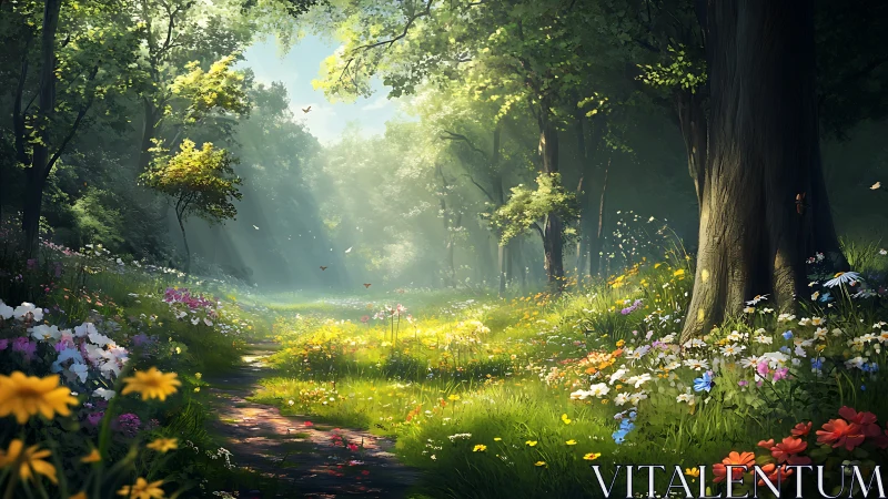 Enchanted Forest Glade with Wildflowers.