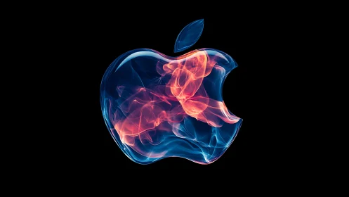 Luminous flame-core apple sigil in neon smoke bloom.