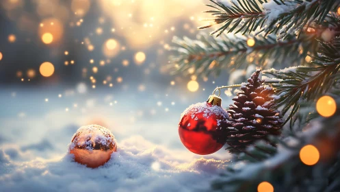 Crimson baubles trade secrets with snow in twilight hush