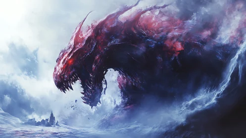 Colossal spectral sea entity looming over distant coast.