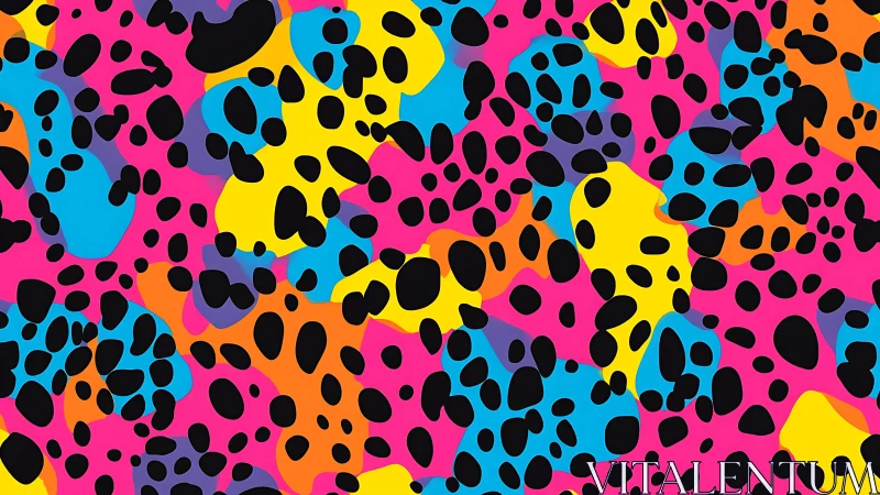 Neon leopard abstract pattern with bold black spot clusters.
