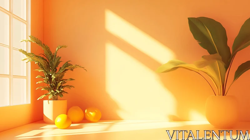 Sunlit houseplants create a warm, minimalist citrus oasis