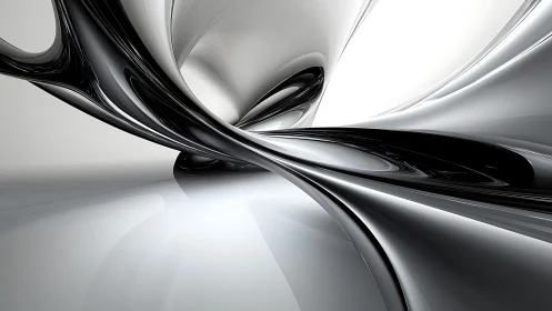 Parametric chrome ribbons curve through high-gloss abstract continuum