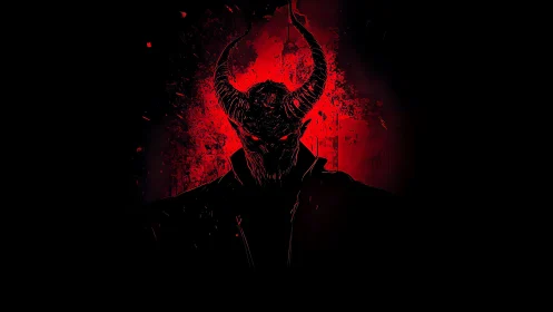 Mystic horned silhouette emerging from a storm of red light.