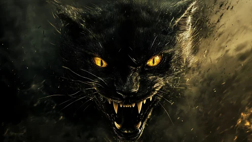 Midnight panther spirit erupts with molten golden glare