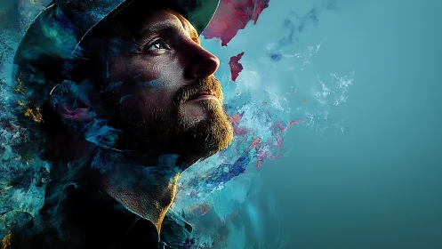 Concept art portrait with dissolving abstract color fields.