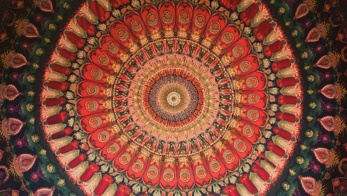 Radiant mandala tapestry with ornate concentric petals.
