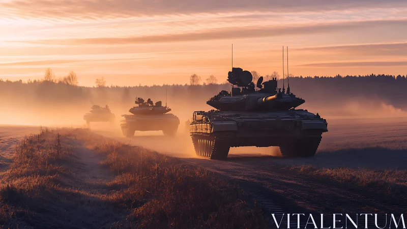 Armored Sentinels Roll Through Golden Haze