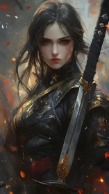 Battle-scarred warrior portrait with ember-lit katana focus.