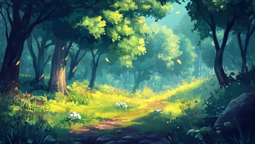 Luminous Forest Trail Beckons Through Dappled Emerald Sanctuary