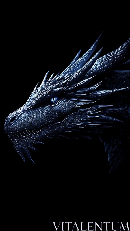 Lateral profile of bioluminescent obsidian-scaled dragon head.