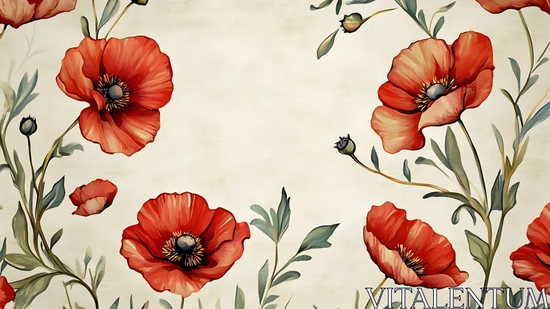 Botanical Poppy Composition with Graduated Chromatic Values.