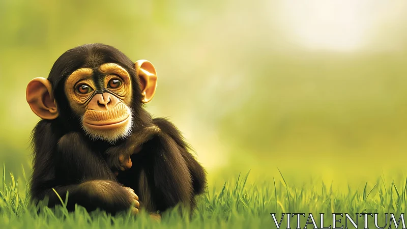 Juvenile chimpanzee rendered with soft-focus bokeh background