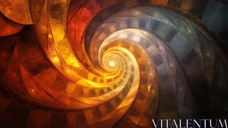 Spiral light vortex with metallic fractal tessellation design.