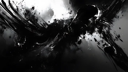 Bold black ink sweeps across a luminous gray void