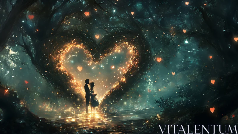 Luminous Heart: Silhouetted Couple Embraced in Golden Light.