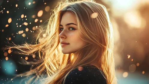 Side profile portrait of woman in warm backlit outdoor scene