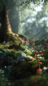Enchanted Mushroom Grove: Where Crimson Toadstools Dream.
