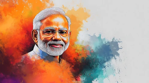 Sunlit statesman emerges from a storm of electric color.