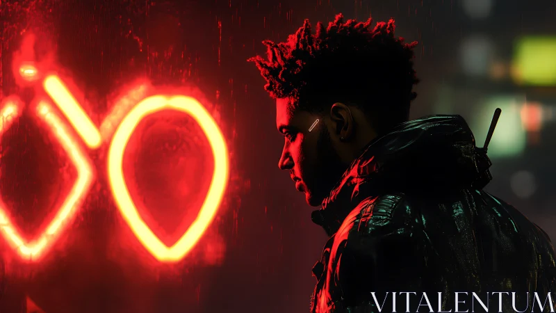 Neon city glow wraps a lone figure in quiet cyberpunk light