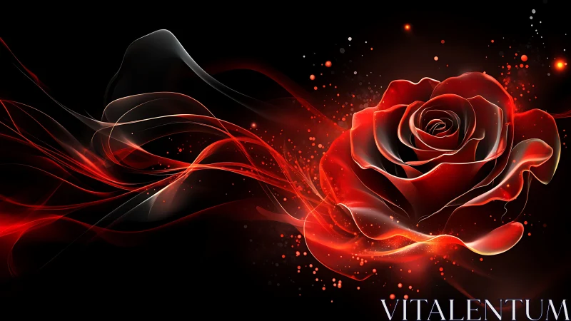 Rose rendered with volumetric lighting and particle effects.