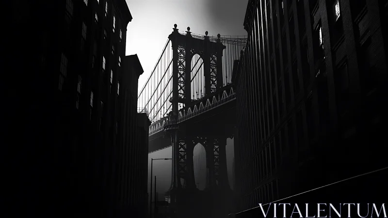 Steel giant leans between shadows while dawn carves silver