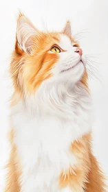 Orange and White Domestic Cat Portrait with Upward Gaze